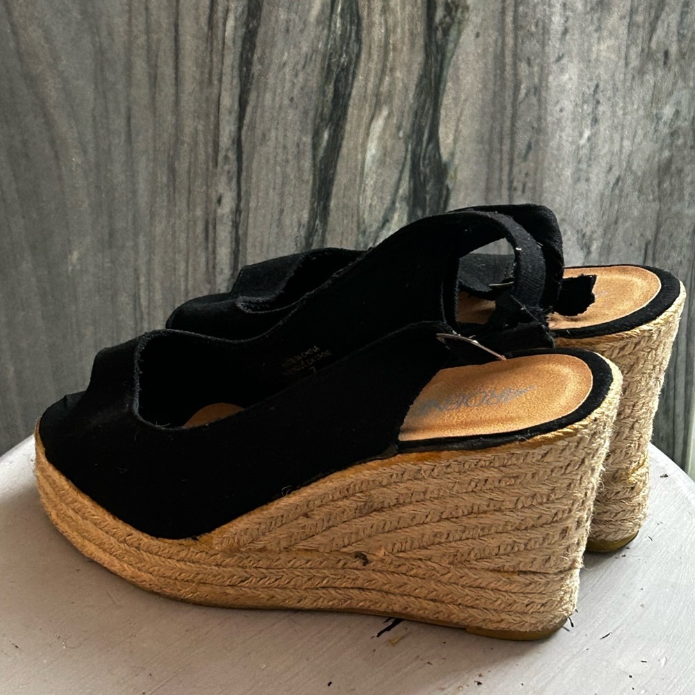 Ardene Black Canvas Espadrille Peep-Toe Wedge Slingbacks